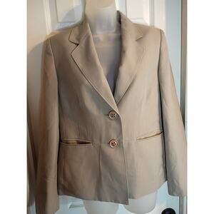 Le Suit Blazer Beige Double Breasted Pockets Sz 8 Office Career Classic